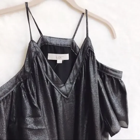 LOFT Grey Metallic Cold Shoulder Swing Dress - Picture 5 of 8